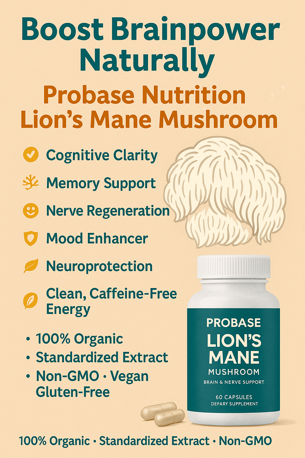🧠 Boost Brainpower Naturally: Probase Nutrition Lion’s Mane Mushroom