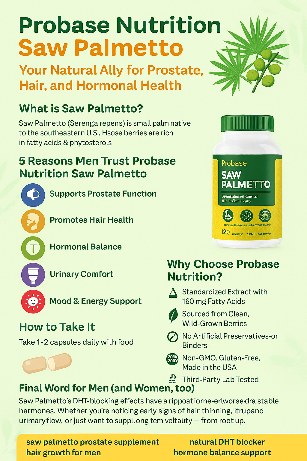 🌿 Probase Nutrition Saw Palmetto: Your Natural Ally for Prostate, Hair, and Hormonal Health
