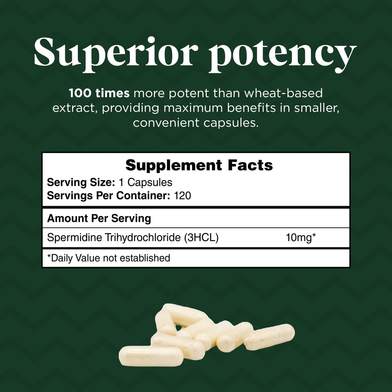 Probase Nutrition Spermidine (10mg of 99% Spermidine 3HCL - Third Party Tested) 120 Capsules - 100x More Potent Than Wheat Germ Extract, Telomere Health and Aging 120-Day Supply - As efficient as NMN