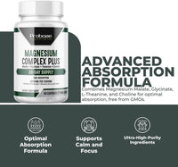 Thumbnail for Magnesium Complex Plus with Magnesium Malate, Glycinate, L-Theanine, and Choline High Absorption Formula 60 Capsules 30-Day Supply