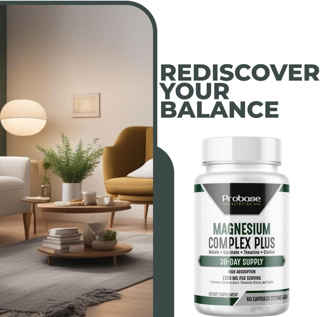 Magnesium Complex Plus with Magnesium Malate, Glycinate, L-Theanine, and Choline High Absorption Formula 60 Capsules 30-Day Supply