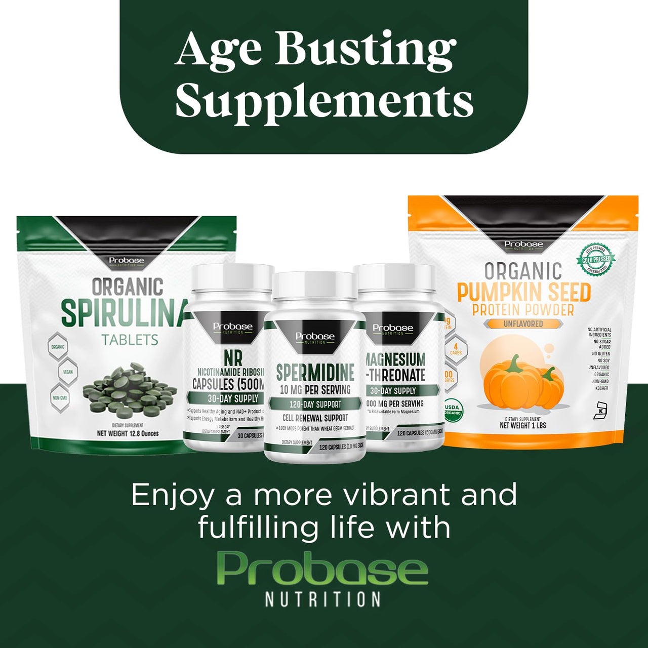 Probase Nutrition Spermidine (10mg of 99% Spermidine 3HCL - Third Party Tested) 120 Capsules - 100x More Potent Than Wheat Germ Extract, Telomere Health and Aging 120-Day Supply - As efficient as NMN