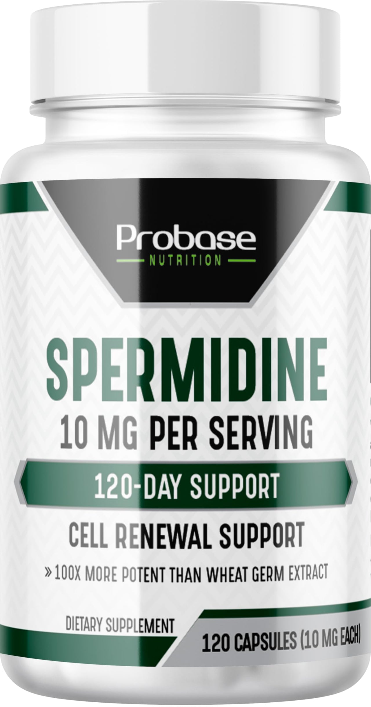 Probase Nutrition Spermidine (10mg of 99% Spermidine 3HCL - Third Party Tested) 120 Capsules - 100x More Potent Than Wheat Germ Extract, Telomere Health and Aging 120-Day Supply - As efficient as NMN