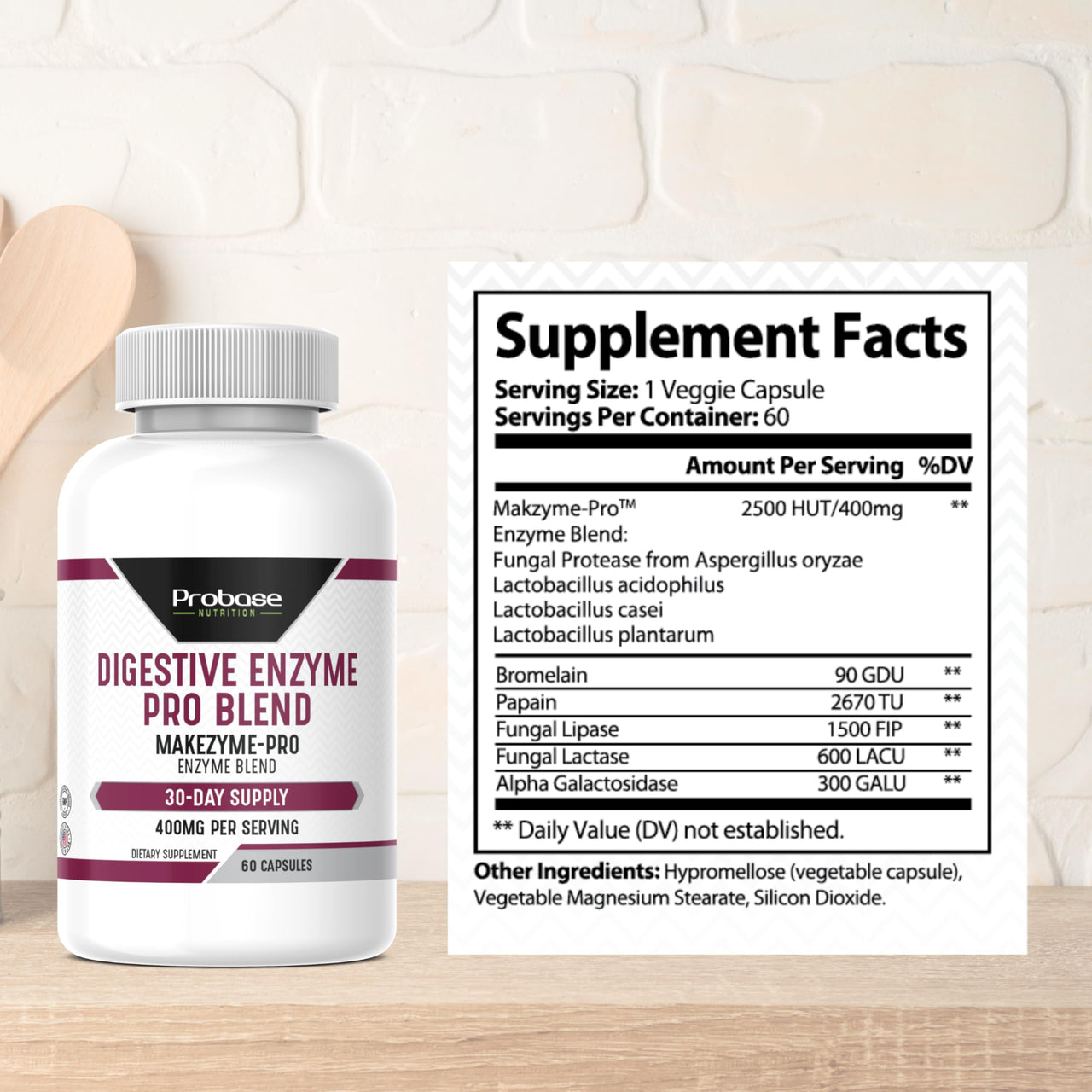 Probase Nutrition Digestive Enzyme Pro Blend 60 Capsules 30-Day Supply