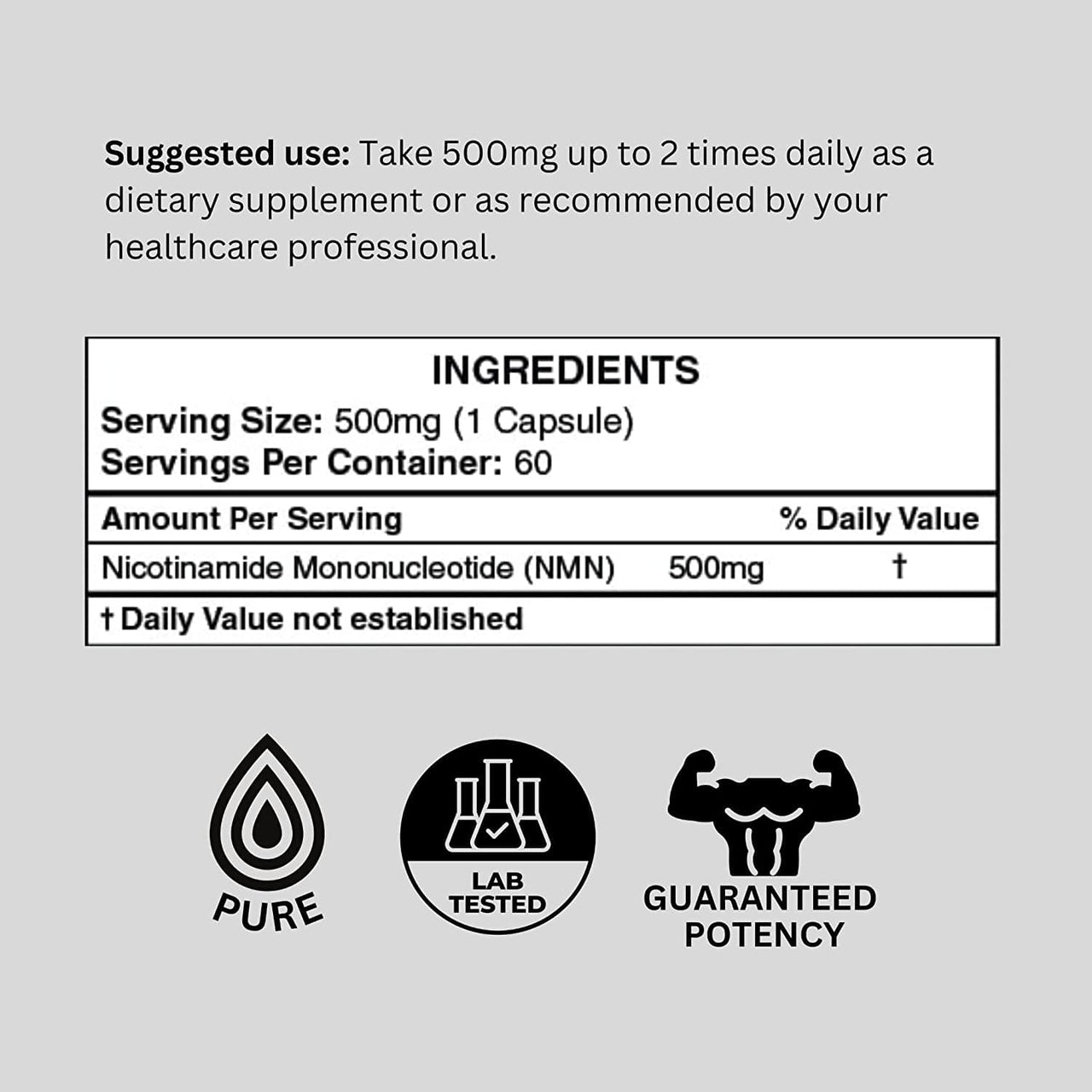 NMN Capsules 60 Count (500mg Each)- Guaranteed over 98% purity- 30-Day Supply - Probase Nutrition