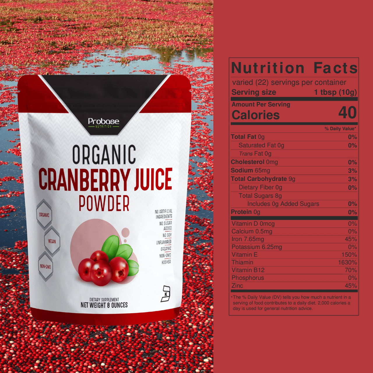 Organic Cranberry Juice Powder - 8 Ounces - Probase Nutrition