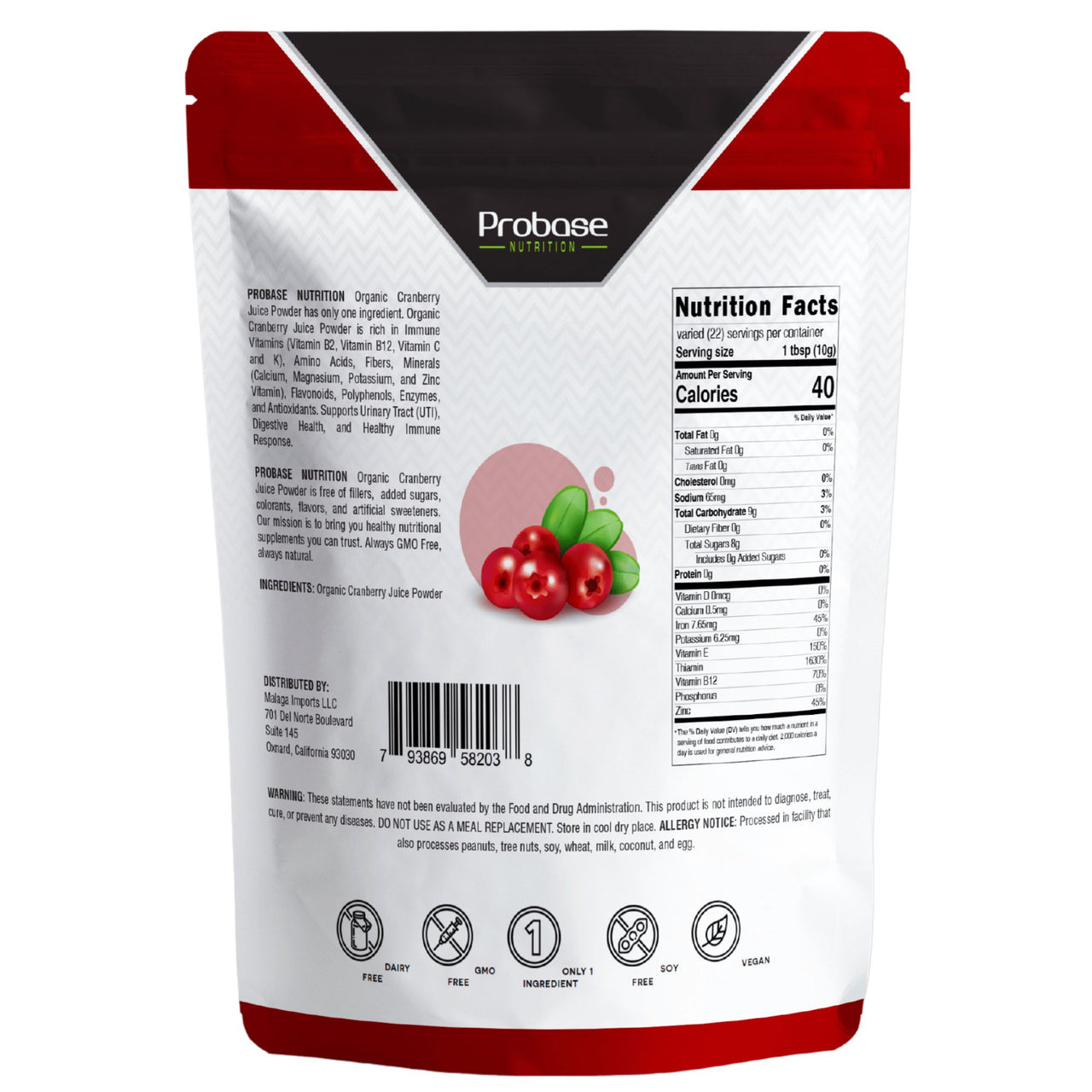 Organic Cranberry Juice Powder - 8 Ounces - Probase Nutrition