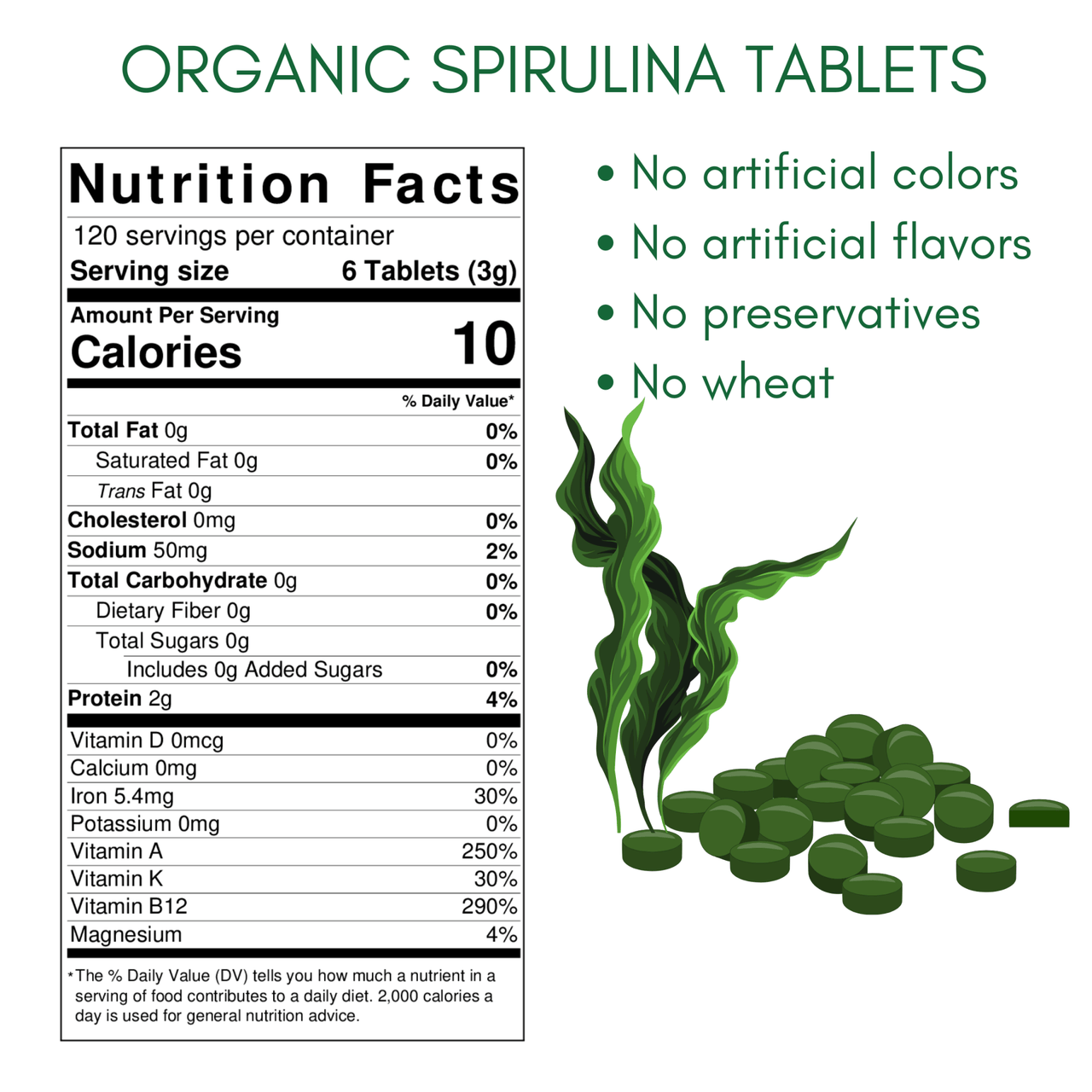 Organic Spirulina Supplement, 3000MG Per Serving, (4 Month Supply) - Probase Nutrition