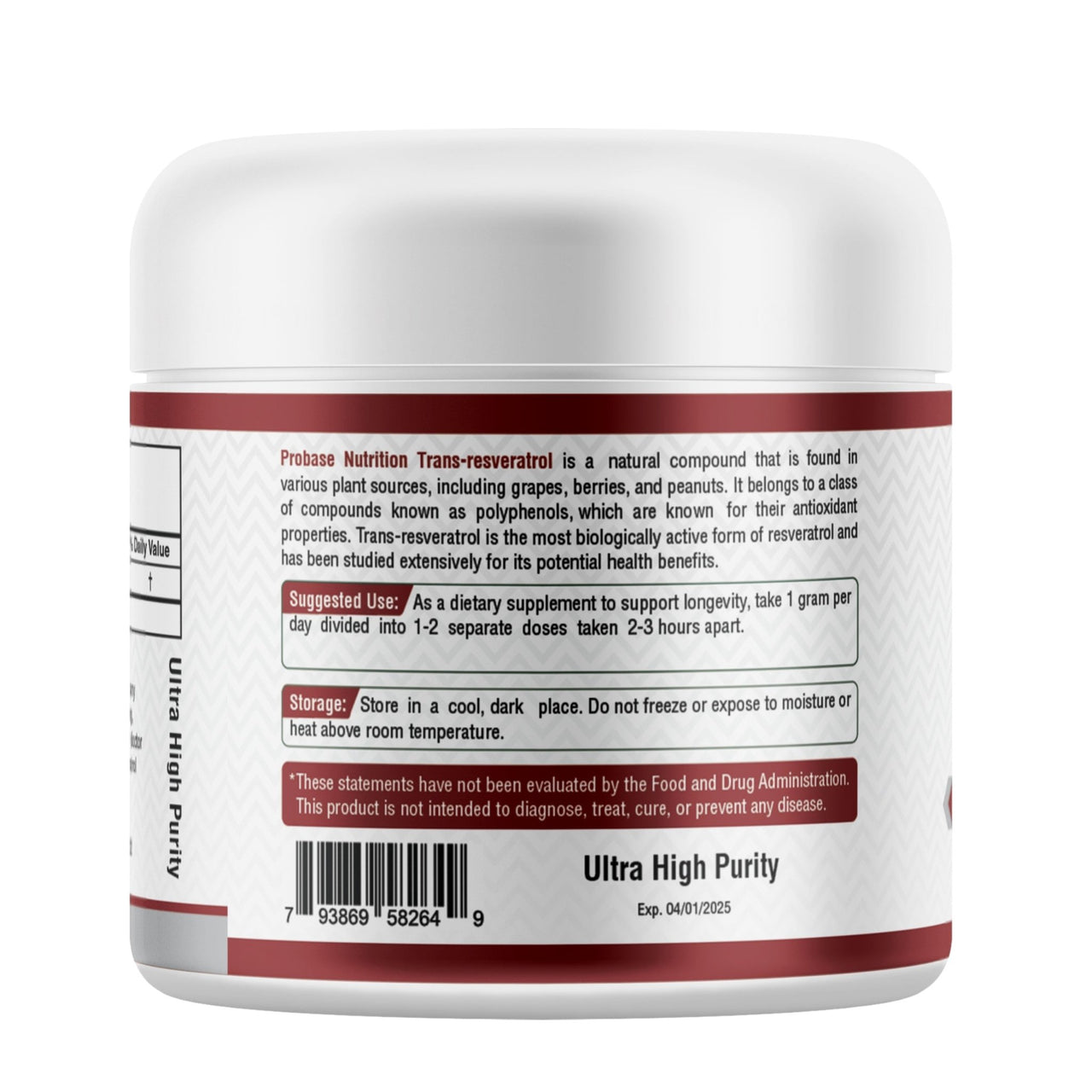 Probase Trans-Resveratrol Powder - Guaranteed over 98% purity - 40-Day Supply - Probase Nutrition