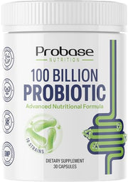 Probase Nutrition Probiotic, 100 Billion CFU, 10 Strains with Prebiotics, 30 Veggie Capsules, Gluten Free for Men and Women, 30-Day Supply