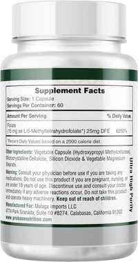 Thumbnail for L Methyl Folate 15mg - Professional Strength, Active 5-MTHF Form - Supports Mood, Methylation, Cognition – Bioactive Forms of Vitamin B9 (60 Capsules)