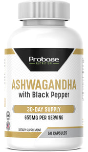 Probase Nutrition Ashwagandha with Black Pepper 60 Capsules 30-Day Supply