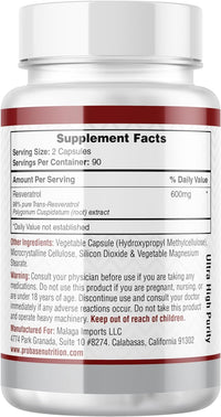 Thumbnail for Probase Nutrition Cápsulas de resveratrol de pureza ultra alta - 98% trans-resveratrol - 180 cápsulas Suplemento de resveratrol