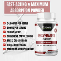 Thumbnail for Probase Nutrition Cápsulas de resveratrol de pureza ultra alta - 98% trans-resveratrol - 180 cápsulas Suplemento de resveratrol
