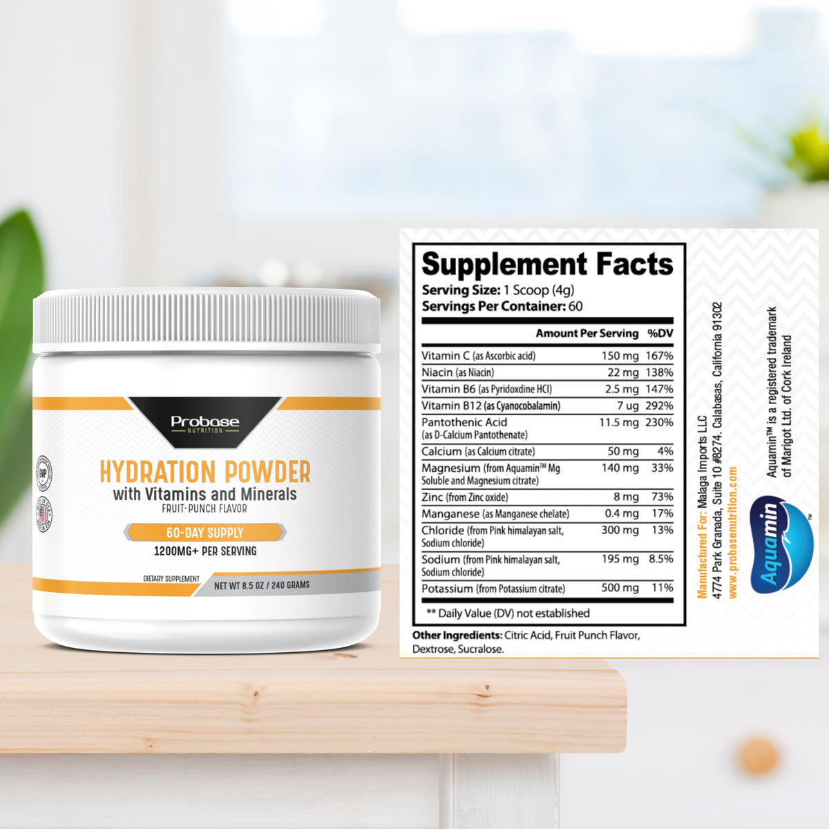Probase Nutrition Hydration Powder - Fruit Punch Flavor 240 Grams