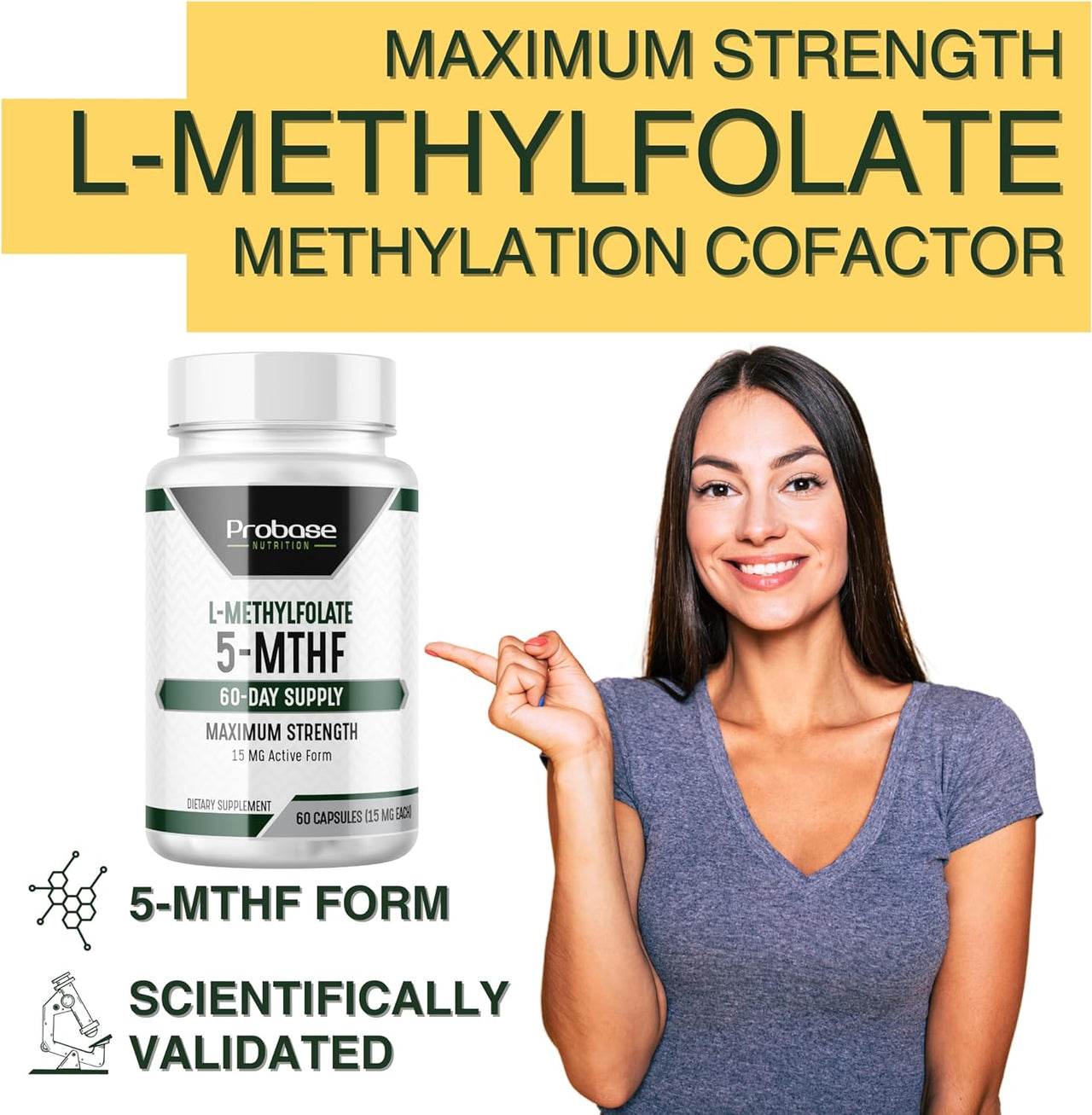 L Methyl Folate 15mg - Professional Strength, Active 5-MTHF Form - Supports Mood, Methylation, Cognition – Bioactive Forms of Vitamin B9 (60 Capsules)