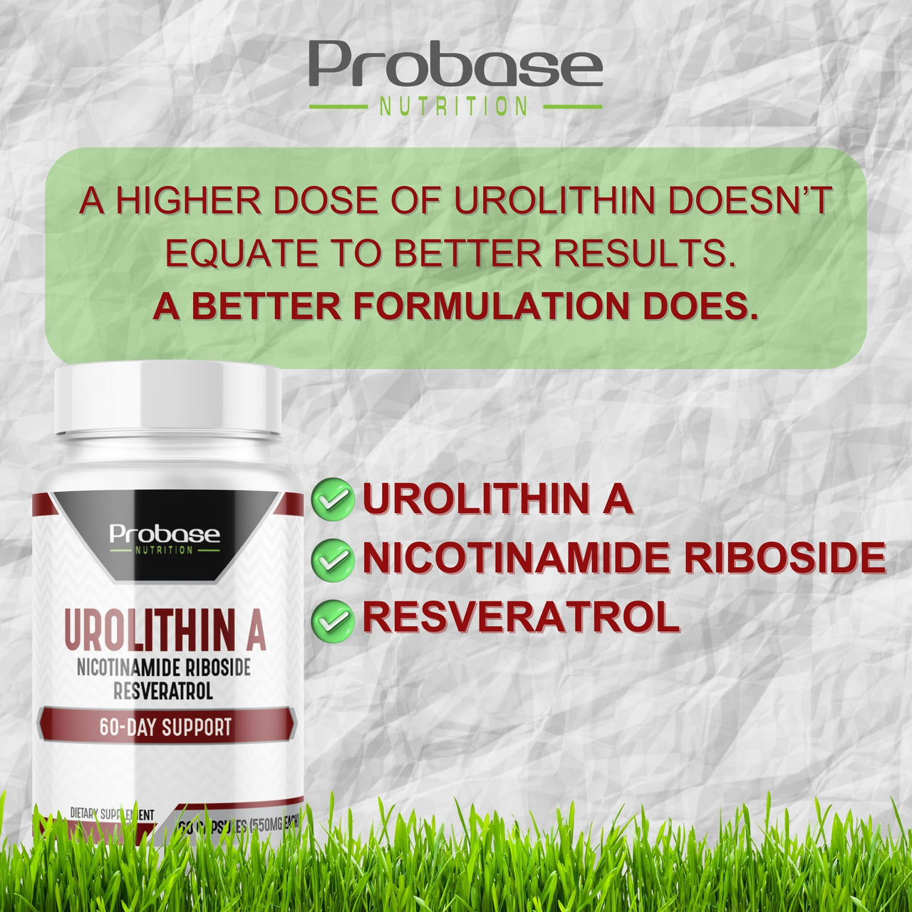 Probase Urolithin A - [Suministro para 60 días] - con NR y resveratrol agregados, soporte de salud celular de primera calidad - Alternativa a NMN, NAD, CoQ10, PQQ para un envejecimiento saludable