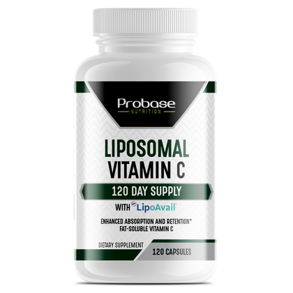 Probase Nutrition Liposomal Vitamin C with LipoAvail- Brain, Heart, Eye & Immune Support - Provides 500 mg of Bioavailable Vitamin C - Non-GMO, Gluten-Free & Soy-Free - 120 Capsules