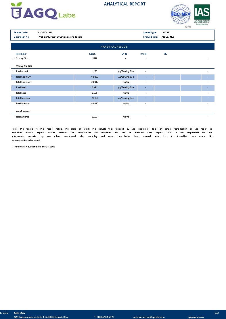 Organic Spirulina Supplement (Tablets)