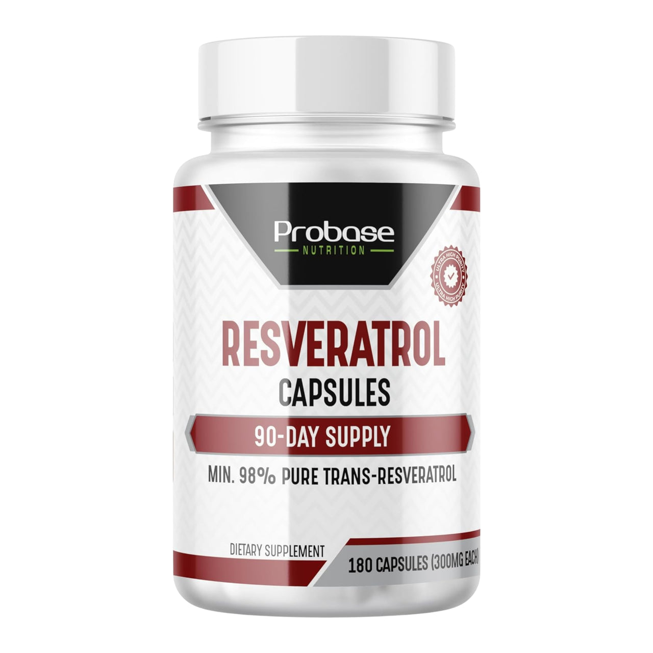 Probase Nutrition Ultra High Purity Resveratrol Capsules - 98% Trans-Resveratrol - 180 Caps Resveratrol Supplement