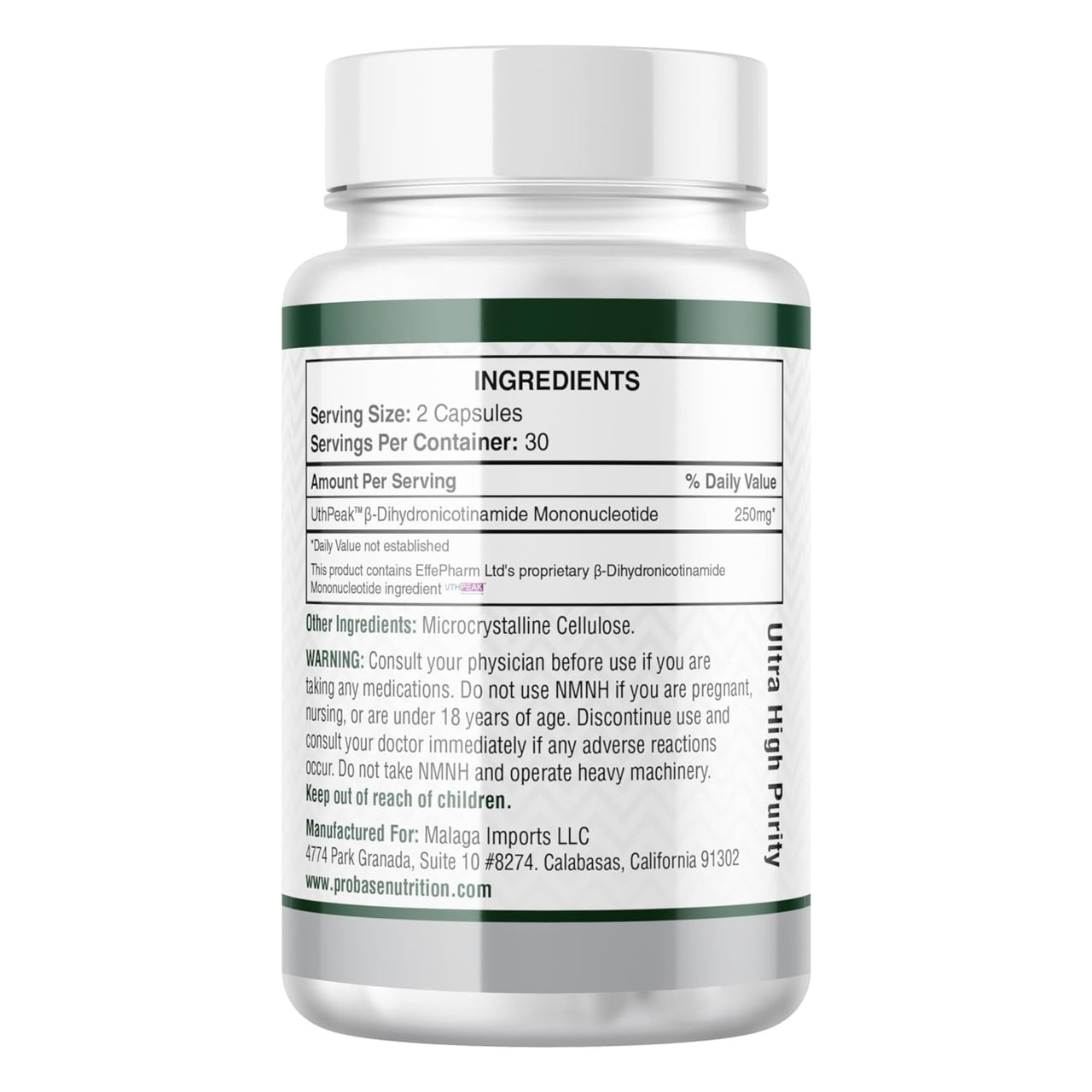 Probase Nutrition Uthpeak™ NMNH NAD Supplement, 250mg Per Serving, 60 Count (30 Servings) - May be More Effective Than NR or NMN