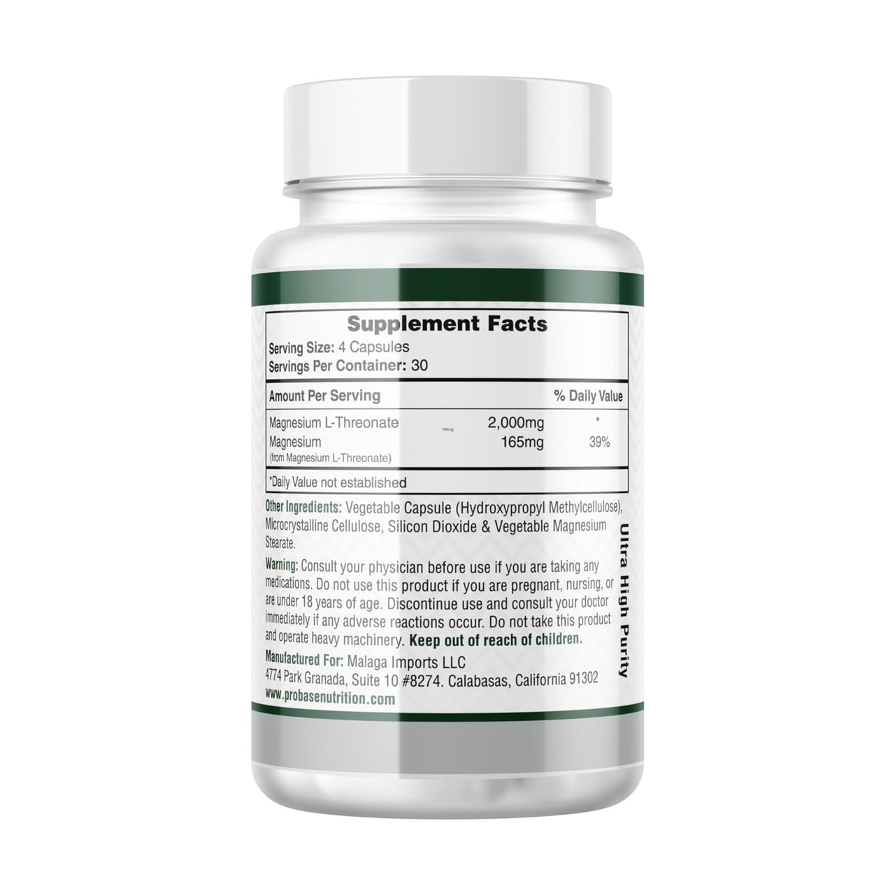 Probase Nutrition Magnesium L Threonate Capsules – 2,000 mg – 120 Capsules