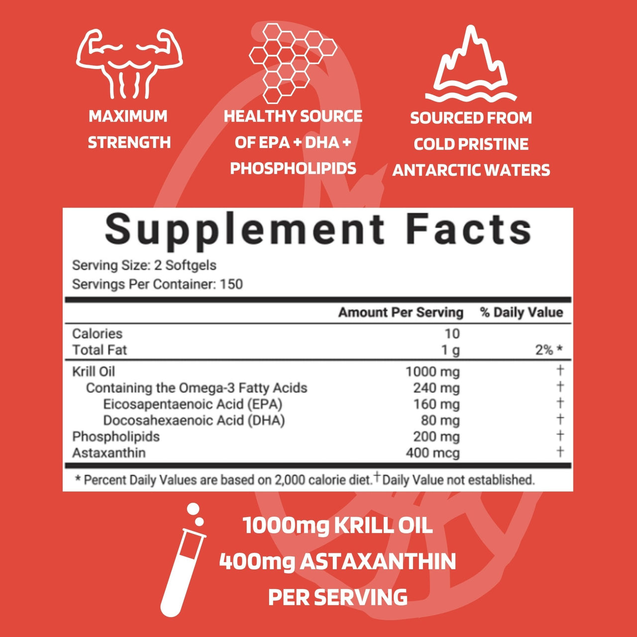 Antarctic Krill Oil Supplement, 1000mg Per Serving, 300 Soft-Gels - Probase Nutrition