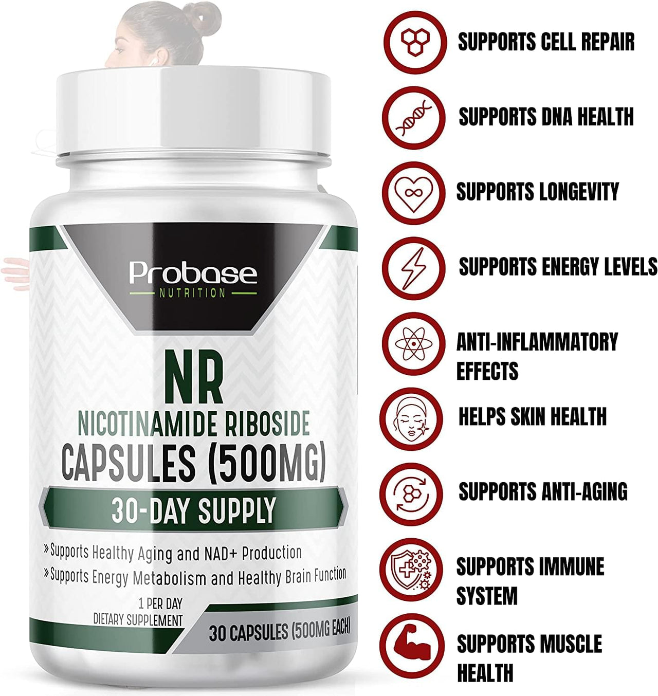 Nicotinamide Riboside (NR) Capsules 30ct/500mg NAD+ Boosting Supplement - Probase Nutrition