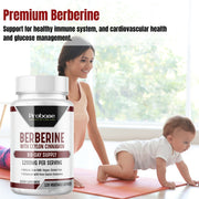Probase Premium Berberine HCI 1200mg, 120 Capsules - Plus Ceylon Cinnamon Extract 10:1, Berberine HCL Root Supplements Pills - Supports Glucose Metabolism, Immune System, Healthy Weight Management - Probase Nutrition