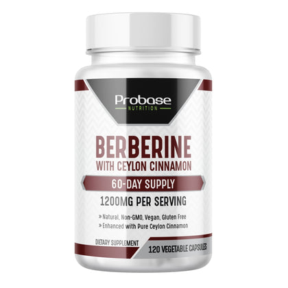 Probase Premium Berberine HCI 1200mg, 120 Capsules - Plus Ceylon Cinnamon Extract 10:1, Berberine HCL Root Supplements Pills - Supports Glucose Metabolism, Immune System, Healthy Weight Management - Probase Nutrition