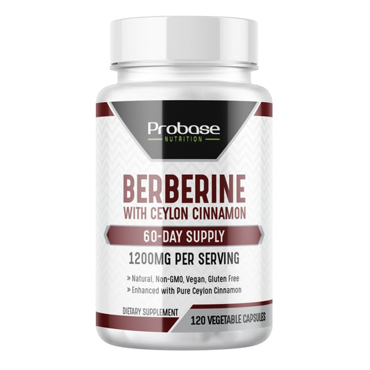Probase Premium Berberine HCI 1200mg, 120 Capsules - Plus Ceylon Cinnamon Extract 10:1, Berberine HCL Root Supplements Pills - Supports Glucose Metabolism, Immune System, Healthy Weight Management - Probase Nutrition