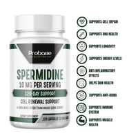 Thumbnail for Probase Spermidine Supplement (10mg of 99% Spermidine 3HCL - Third Party Tested) 120 Capsules - Over 100x More Potent Than Wheat Germ Extract for Cell Membrane, Telomere Health and Aging - Probase Nutrition