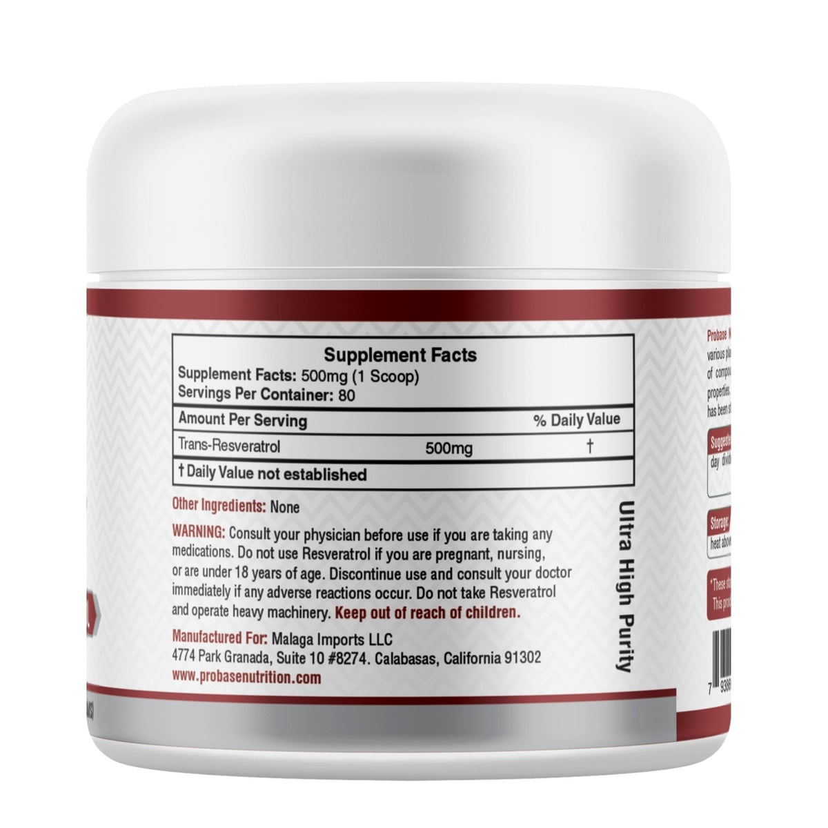 Probase Trans-Resveratrol Powder - Guaranteed over 98% purity - 40-Day Supply - Probase Nutrition